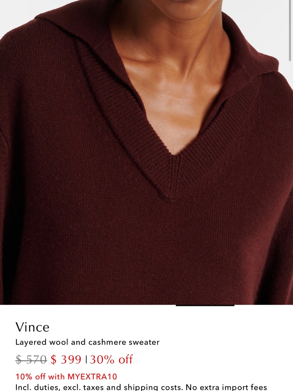 Vince V-Neck Wool-Cashmere Sweater - Deep Wine